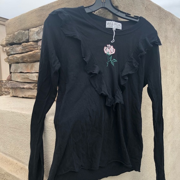 Wild fox women black ruffle T-shirt Size Small - Picture 15 of 16